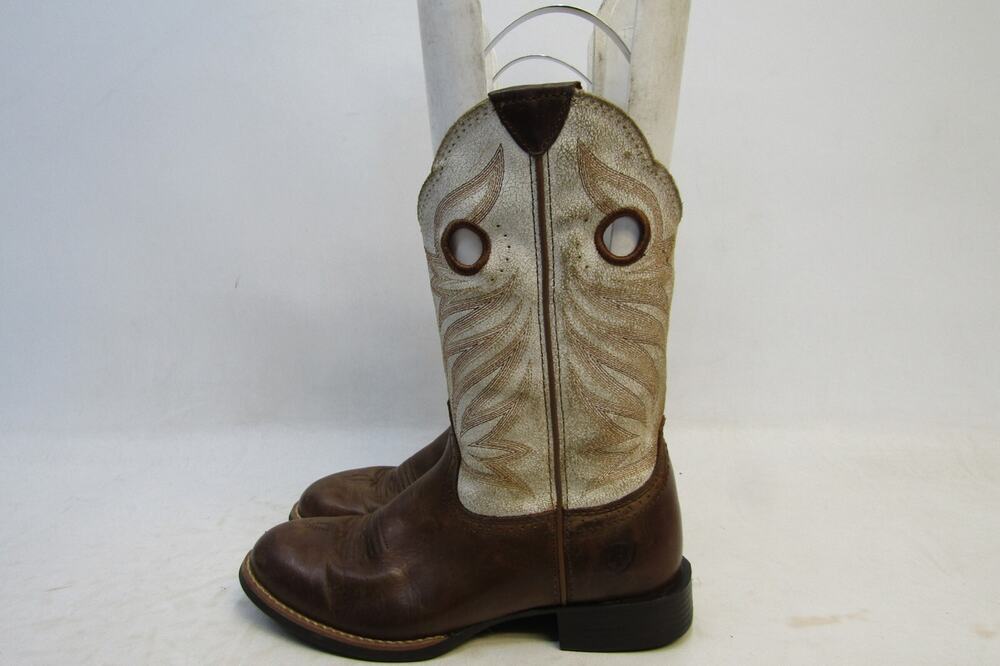 Ariat Womens Size 6 B White Brown Leather Buckaroo Cowboy Boots